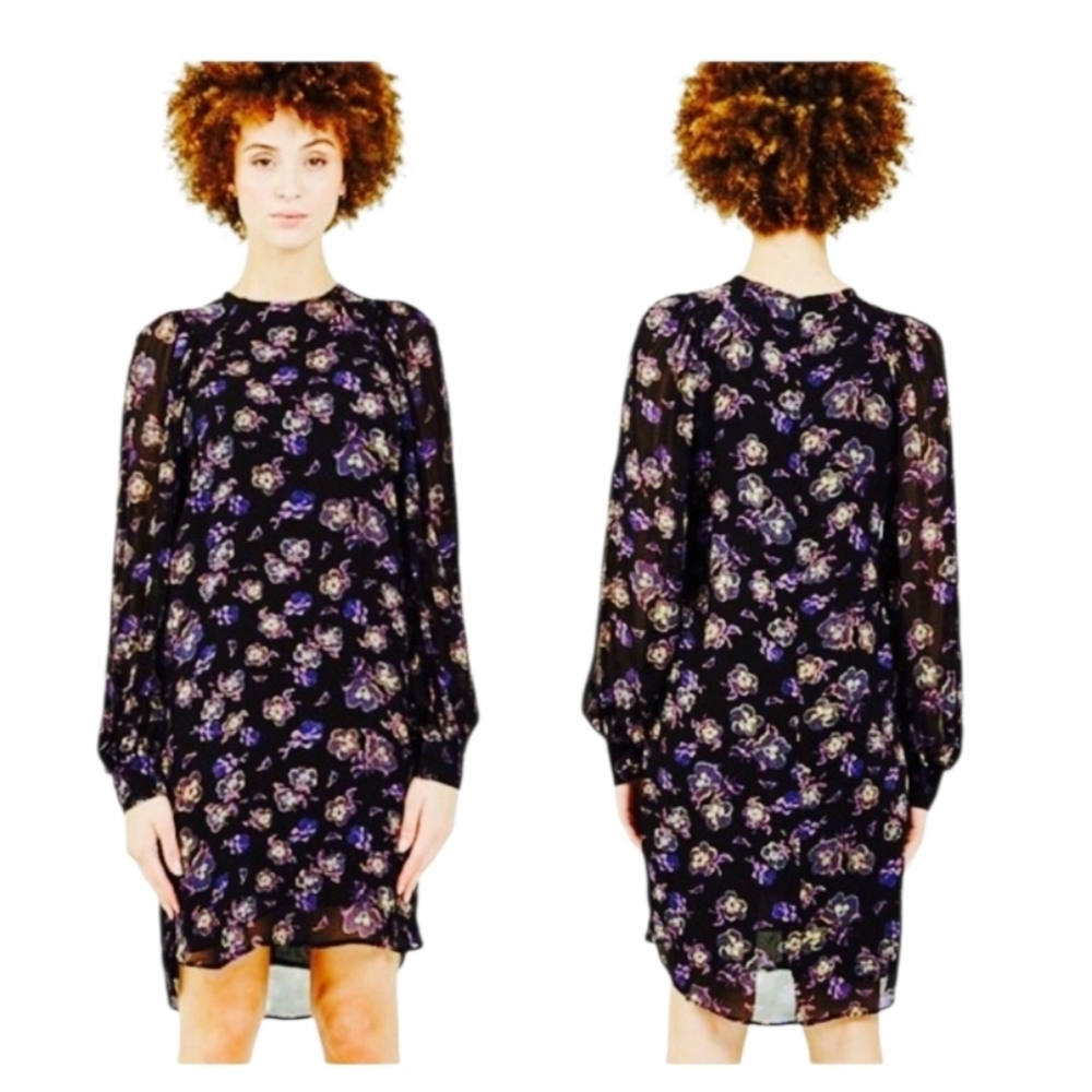GANNI Womens Purple Floral Print Bold Edgy Romantic Georgette Dress Size XS